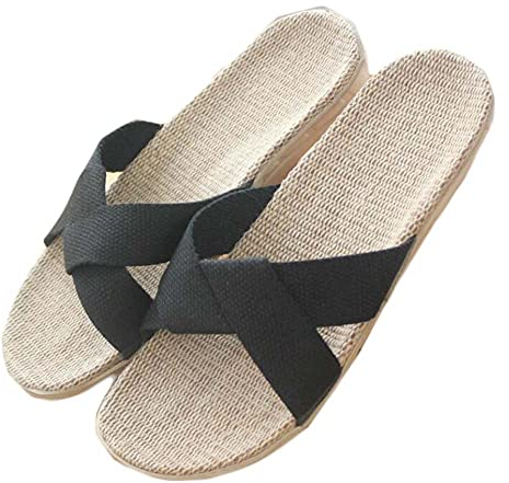 1 Paire de Pantoufles tissées en Paille d'été pour Hommes Sandales d'intérieur Pantoufles en Lin Pantoufles Noires de Sol de ménage