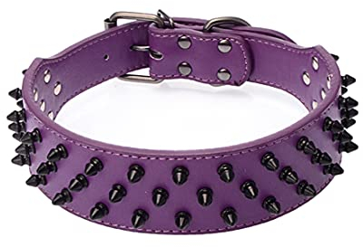 Yiwong Collar de Cuero para Perro con Púas, Collar para Perro con Remache de Clavo de Bala, Collar para Perro de Piel con Tachuelas, para tamaño Mediano, Pitbull, Bulldog inglés