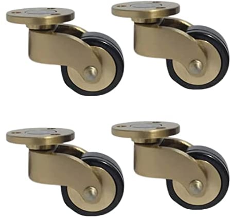 FSCLJ 4er-Set Kleine Antike Lenkrollen, 360 ° Drehbare Gummiräder, Massiv Polierte Messing Möbelrollen, Transportrollen Mit Schrauben, Ersatz Für Möbel, Sofa, Stuhl, Schrank