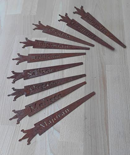 Deko-Impression Kräuterstecker Kronen Topfstecker Beetstecker Gewürzstecker 9 Stück Eisen Rost