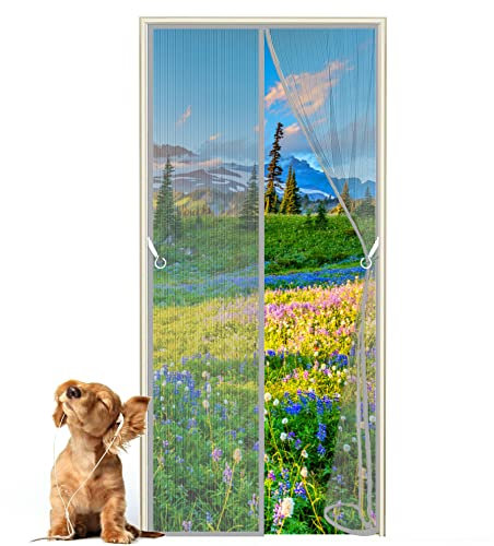 Magnetic Screen Door Mesh Curtain 160 x 250 cm Fits Auto Close Easy to Install Fits Door Size Up to Mesh Curtain for Sliding Glass Door Patio Door (Gray)