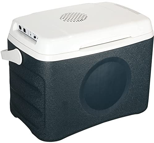 GlamHaus Electric Cooler Box, Large 22L or 30L Cool Box - Use Warm Or Cold, Eco Mode, Portable & Food Safe Insulated, DC 12V, AC 220V Or USB Adaptor - Picnics, Beach, Camping, Car (BLUE 30L)