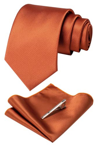 RBOCOTT Rust Tie and Pocket Square, Tie Clip Set for Men (rust)