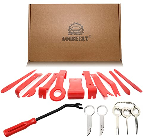 Herramientas Coche kit Desmontaje Coche: 17 Piezas Palancas de Plastico para Coche Herramienta de Desmontaje de Plástico Cuñas Automotriz para la Eliminación de la Puerta del Coche Trim y Paneles