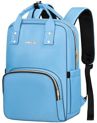 Z-MGKISS Women's Laptop Backpack, Casual Lightweight Daypack, Rucksack Bag 15.6 Inch, Stylish Women Work Backpack for Travel Business College Ladies Teacher Nurse, Light Blue