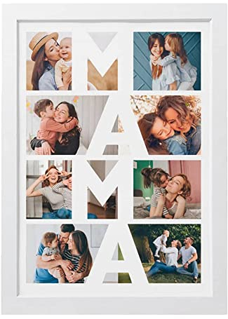 Genérico Lámina Personalizada Mamá con Marco Foto Fotografías Regalo día del Padre Madre (MAMÁ - Blanco)