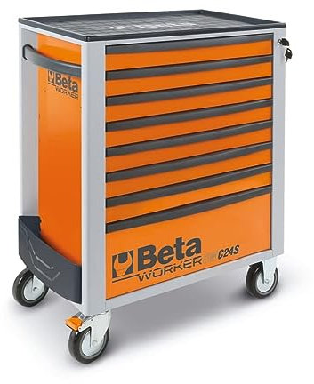 BETA - BW C24S 8/O-Plus Cajonera para Herramientas móvil con 8 cajones, encimera termoplástica - Naranja