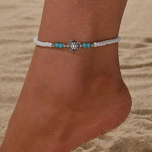 Handcess Bracelet de cheville bohème en forme de tortue pour femme et fille