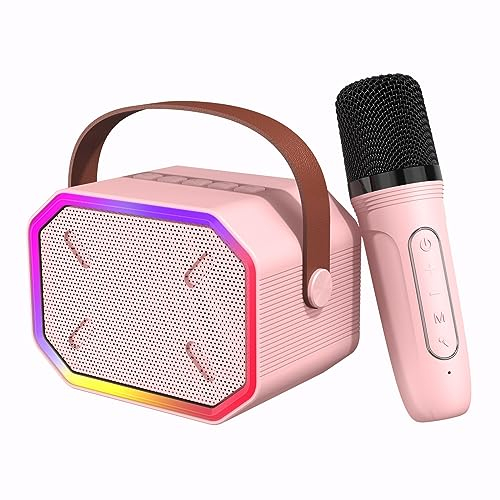 Misilmp Kids Karaoke Machine, Portable Bluetooth Karaoke Speaker with Wireless Microphone for Kids and Adults, with LED Lights & Voice Changing Effect Toy for Girls and Boys Gifts - Pink