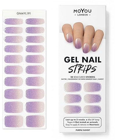 MOYOU LONDON Semi Cured Gel Nail Strips - 20 Pcs. Nail Wraps for Salon-Quality Manicure - Works with Any UV Lamp - Easy to Apply, Trim, & Remove Gel Stickers