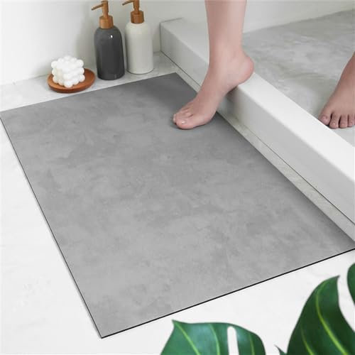 Hixingo Tappeto da Bagno Antiscivolo e Assorbente, in Diatomite, con Fondo in Gomma, Tappeto Cucina ad Asciugatura Rapida, Tappeti per Ingresso del Bagno e Doccia (80x120cm,Grigio)