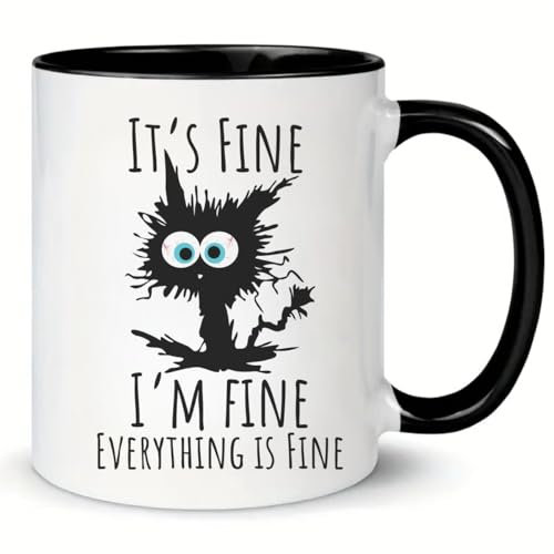 MissDaisy It's Fine I'm Fine Funny Coffee Mug - Cute Cat Gift for Work, Office, Christmas, Parties