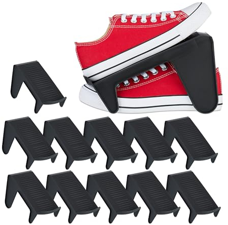Relaxdays Schuhhalter, 12er Set, bis Größe 39, rutschfeste Schuhablage, Kunststoff, Ordnungssystem für Schuhe, schwarz