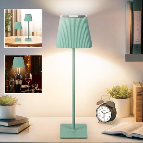 INHDBOX 6000mAh LED Tischlampe Kabellos, 3 in 1 Nachttischlampe Touch Dimmbar 3 Farbtemperatur, IP54 Tischlampe Outdoor Akku Tischleuchte Höhenverstellbar Flaschenlampe Lumelia Flaschenlampe