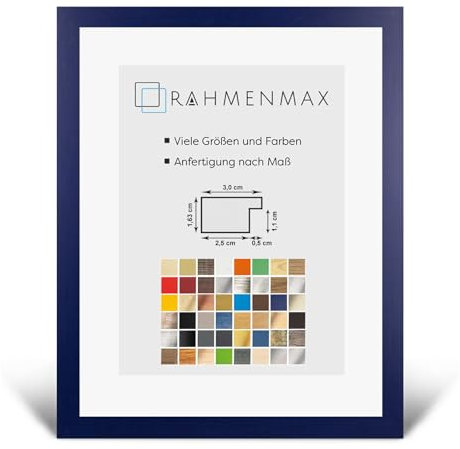 RahmenMax Morena Bilderrahmen Posterrahmen 60x90 cm Dunkelblau Gewischt 90x60 cm mit weisser Rückwand und Antireflex Acrylglas