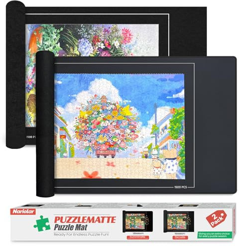 Nariolar Puzzlematte, 2er Set Puzzle Matte aus Gummi und Filz für 500/1000/1500 Teile, Praktisches Puzzle Zubehör zur Aufbewahrung und zum Transport von Puzzles