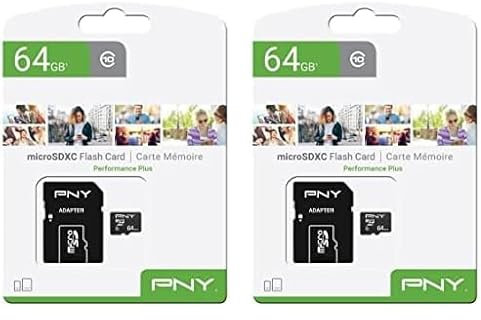 PNY Performance Plus Carte Mémoire microSDXC 64 Go, Classe 10 + Adaptateur SD (Lot de 2)