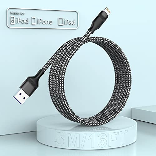Cable de Carga Extra Largo para iPhone de 5M, Cable de Carga Rápida de 60W USB-C y Lightning 4 en 1 Trenzado de 15FT Múltiple Lightning/Tipo C/USB A para iPhone 16/15/14, iPad, Samsung, Android