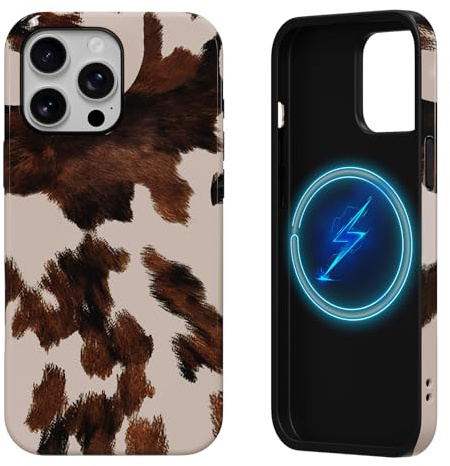 SmoBea for iPhone 13 Pro Max Case with Magsafe Cute Cow Print Phone Case Dual-Layer Protective Shockproof Hard PC and Soft TPU Phone Cover for Women Men Girls Boys, Cow- Glossy