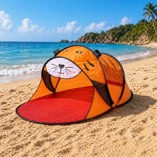 Mojawo Pop-Up Strandmuschel Strandmuschel Strandzelt Zelt Tasche Tiger L180xB95xH75cm orange UPV50+
