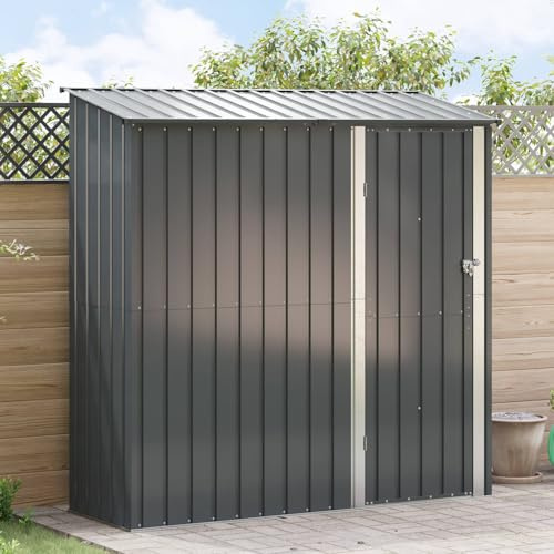 mzdioop Gartenhütte Metall Anthrazit 203,5 x 73 x 200 cm wetterfest abschließbar mit Stauraum für Werkzeug Fahrrad Rasenmäher Terrasse Balkon Hof Lagerhaus