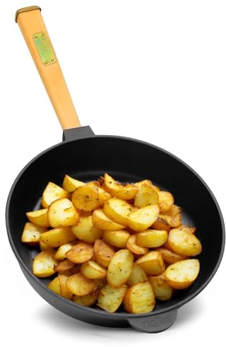 4BIG.fun Bratpfanne aus Gusseisen 28 cm BRIZOLL mit Holzgriff abschraubbar Frying Pan geeignet für alle Herdarten Induktion