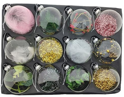 MC Trend 12er Set edle Luxus Glas Weihnachtskugeln Ø 8cm Weihnachtsbaum Christbaumkugeln Weihnachten Kugeln KLAR mit Deko (Klar mit Deko)