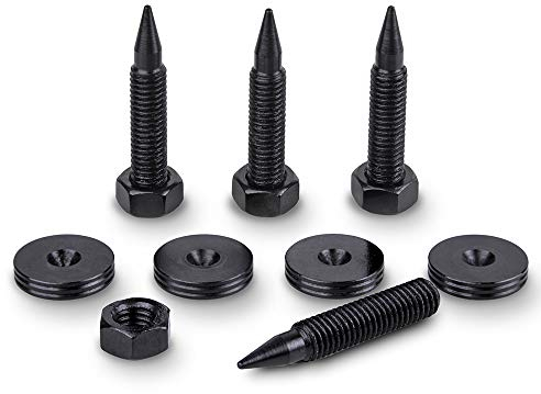 PrecisionGeek M8 Speaker Spikes – Black Steel 45mm Long with 20mm Slim Pads – Isolation Feet for HiFi Speakers, AV Stands, Soundbars, Subwoofers – Set of 4