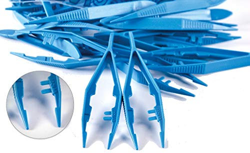 ISOLAB - Pince à épiler conique/pince bleue en plastique (paquet de 50, prix de gros, jetable, toilettage, laboratoires, premiers soins, usage médical)