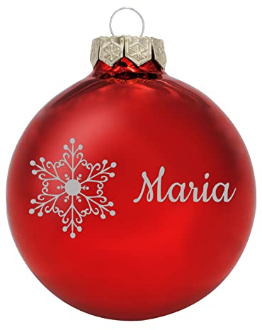 Deitert Weihnachtskugel mit Wunschtext Gravur, Ø 8cm, personalisierte Christbaumkugel aus Glas (glänzend), Individueller Weihnachtsbaumschmuck Namen oder Spruch, Schneeflocken-Motiv rot