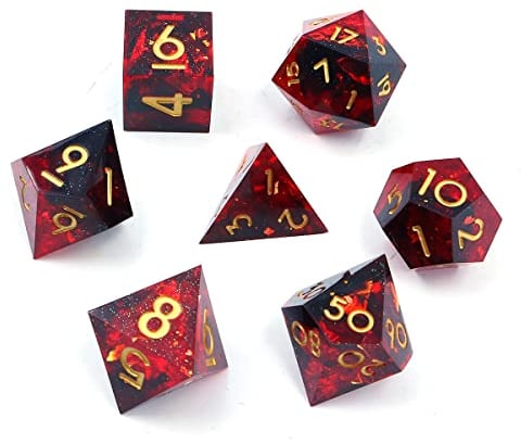 DollaTek Upscale Resin Transparent DND Würfelset Polyhedral Dice RPG Dice Dados Rol D4 D6 D8 D10 D12 D20 Würfelset – Rot