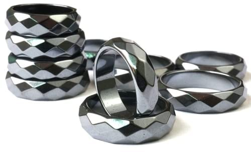 Hämatit-Ringe/Kristallringe/Damen/Herren, schwarzes Band für Geschenke (facettiert), 10 Stück