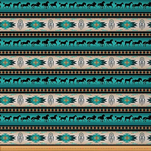 Polsterstoff für Pferde Traumfänger Stoff Meterware für Cowboy Cowgirl Südwestliche Azteken Pferde Dekorationsstoff Böhmischer Stamm Bauernhaus Wildtiere Grün 92 x 150 (HxB)