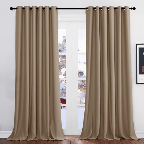 PONY DANCE Extra Breite Vorhänge Hitzeschutz & Wärmeisolierend Ösenvorhang Blickdicht 2er Set H 260 x B 200 cm Übergardinen Wohnzimmer Verdunklungsvorhänge Cappuccino