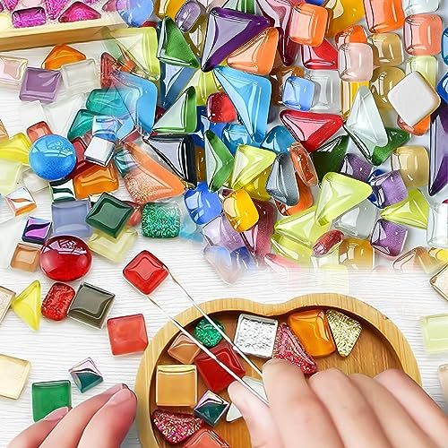 YIDM 600g Bunte Glas Mosaiksteine: Unregelmäßige Kristall-Mosaikfliesen Mosaiksteine zum Basteln Dekoration Mosaiksteine für Kunstwerk, Deko & Mosaik Basteln