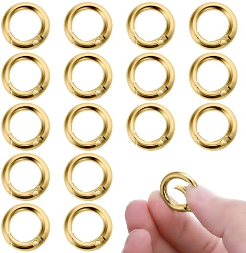 16 Stück Runde Karabiner 20mm Gold Metall karabinerring Feder O Ring Legierung Karabinerhaken Schlüsselbund Zubehör für Schlüsselbund Handwerk DIY
