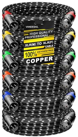 VANDESAIL 6 Pack XLR Cables 25ft Mic Braided Balanced Shielded XLR Microphone Cable Male to Female 3-Pin Colorful Connector for Microphones Recording, Audio Mixer, Amplifier，Speaker,Camcorder