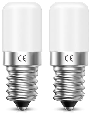 Aurahome Fridge Bulb, E14 LED Light Bulb 1.5W Warm White 2700K SES E14 Small Screw Light Bulb Low Watt Pygmy Bulb 15W Equivalent Screw in for Salt Lamp/Sewing Machine/Night Light/Cooker Hood 2PCS