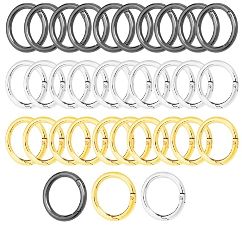 30 Stück karabiner Rund, 27mm Runde Karabinerhaken Metall, Zinklegierung Vielseitig Schlüsselanhänger Ringe, Perfekt für Schlüsselanhänger, Taschen und DIY Handarbeiten 3 Farben(Gold Silber Schwarz)