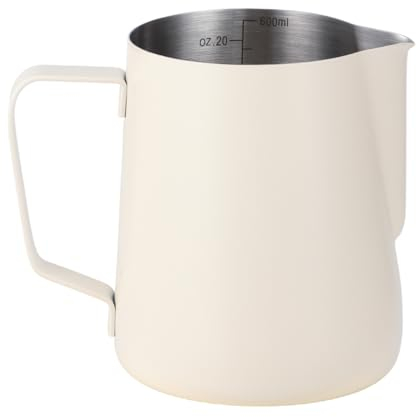 Vukehon Milk Frothing Pitchers, 20oz/600ml Milk Frothing Cup, Espresso Coffee Steaming Pot, Thickened 304 Stainless Steel Coffee Pull Cup(White-600ml)