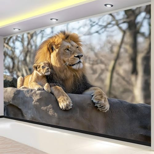 Papier Peint Mural Chambre Zoo Rocher Du Lion Poster Geant Mural 3D Tableaux Muraux Tapisserie Photo, Salon Chambre d'enfants Mur de Fond Papier Peint Panoramique 300x210 cm