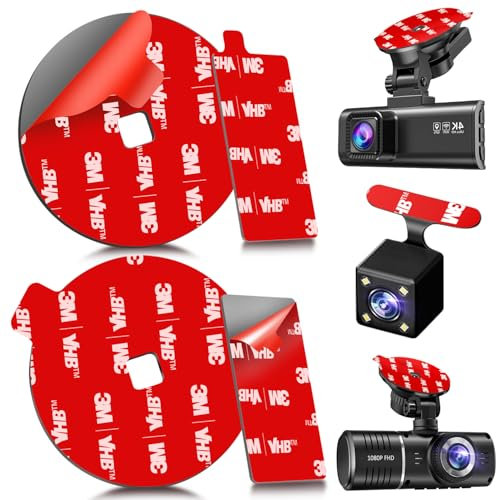 4Pcs Adhesive Sticky Pads for Front and Rear Dash Cam, Heat Resistant Round Mounting Tape for Dashcam Suction Cup Mount, Double Sided 3M Sticker Replacement Attach to Windshield, Car Window/Glass