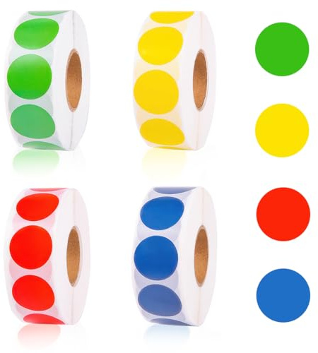 4000 Stück Klebepunkte Bunt, 13mm Runde Aufkleber Klebeetiketten | 1000 Stück/Rolle 4 Rollen Markierungspunkte Farbkodierung, Punkte Aufkleber Rund für Büro Sortierung, Kalender Markierung