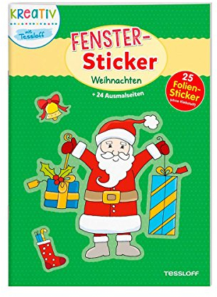 Fenster-Sticker Weihnachten: 24 Ausmalseiten, 25 Folien-Sticker