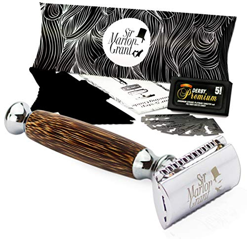 Nassrasierer Herren mit Klingen: 8 Teile Rasierset Damen und Rasierer Herren – Bambus Rasierer Set mit 5 Derby Rasierklingen – Safety Razor – Rasierhobel Damen, Rasierhobel Herren – Sir Marlon Grant