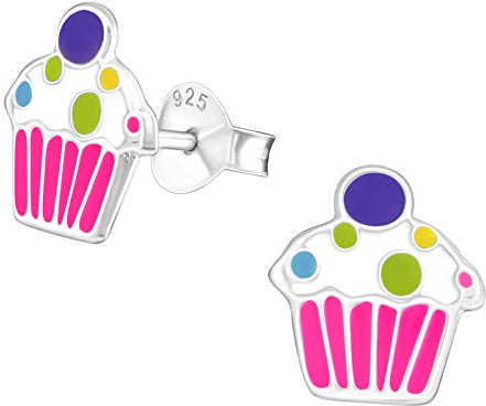 Monkimau Mädchen Ohrringe Cupcake Kuchen Ohrstecker aus 925 Sterling Silver Silber