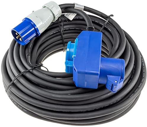 CEE Kabel Verlängerungskabel 25Meter IP44 Stecker Winkelkupplung mit Schutzdeckel 230V I H07RNF 3G2,5 Zwischenstecker mit Steckdose für Wohnwagen Camping Caravan Wohnmobil Boot