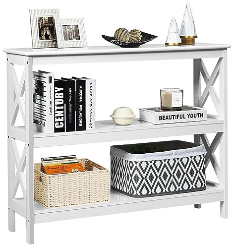 COSTWAY Tavolo Consolle a 2/3 Ripiani, Tavolo d’Ingresso in Legno, Mobile Multifunzionale per Soggiorno e Corridoio, 100 x 30 x 80cm, Portata Massima 30 kg (3 Ripiani, Bianco)