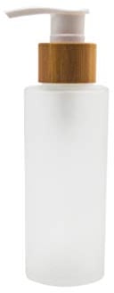 1PCS 100ml/3.4oz Frosted Glass Pump Bottles Empty Refillable Press Pump Bottle with Bamboo Pump Head Toiletries Storage Containers for Shampoo Essential Oils Shower Gel Hand Wash Lotion Dispenser