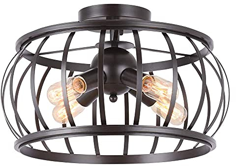 WFZRXFC Farmhouse Flur Leuchten Decke, schwarz, Vintage Cage Mid Century Unterputz Industrie Deckenleuchte für Garage Pavillon Schließfach Eingang Schlafzimmer, Esszimmer.4 Lichter